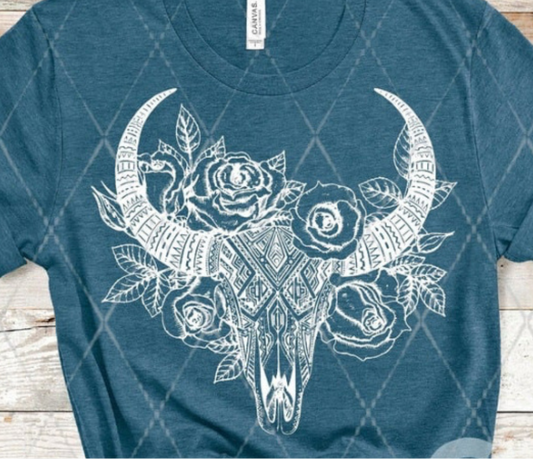 Floral Bull Skull Design