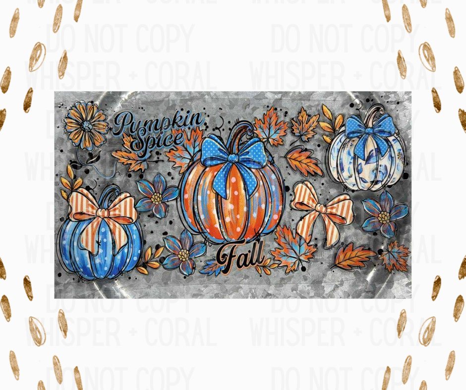 Wrap #67 Pumpkin Spice Fall Blue + Orange Pumpkins
