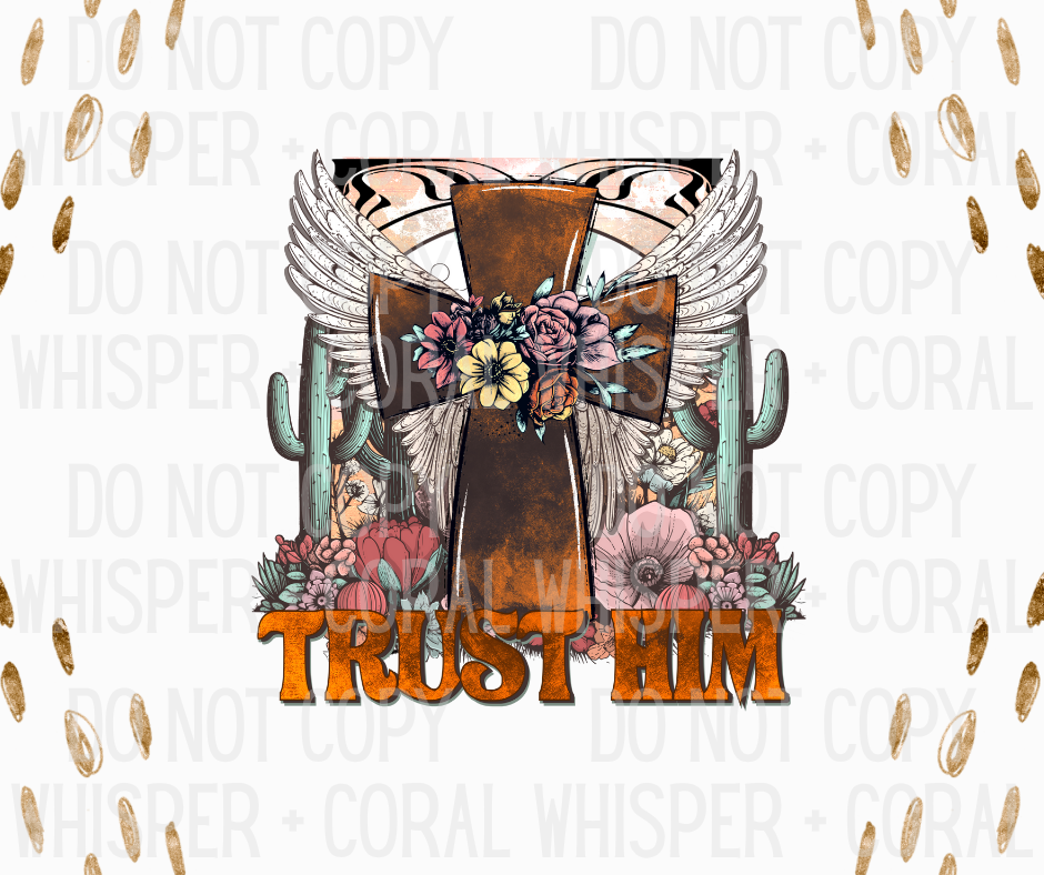 Decal #A-B13 Trust Him Cross + Angel Wings