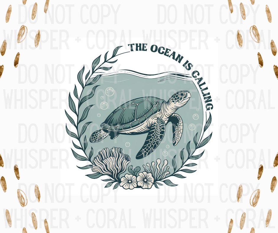 Decal #A-B48 The Ocean Is Calling Turtle