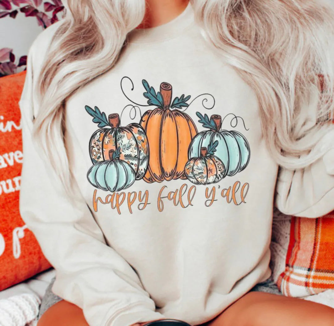 Happy Fall Y'all Blue/Orange Pumpkins