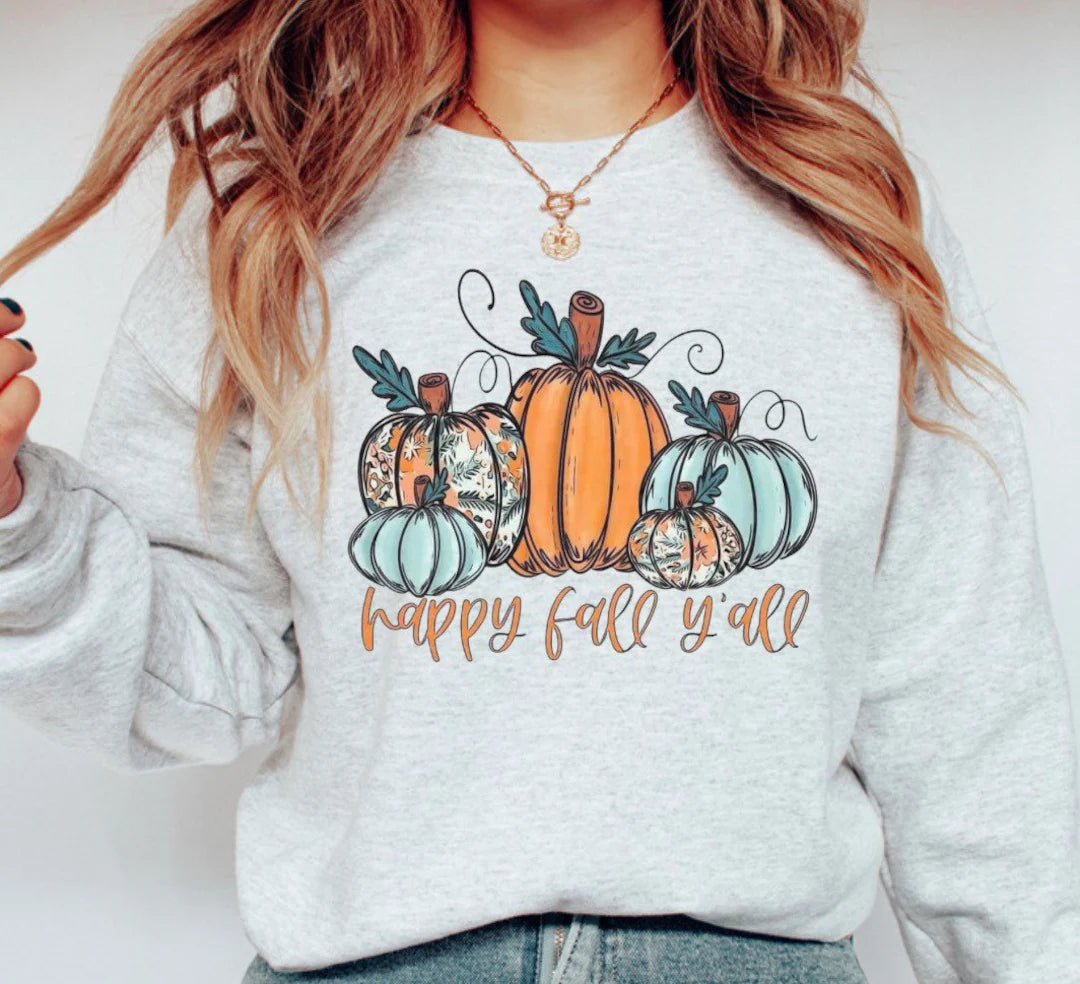 Happy Fall Y'all Blue/Orange Pumpkins