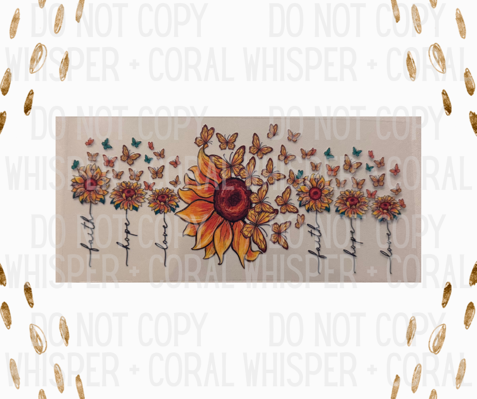 Wrap #90 Sunflower + Butterflies Faith, Hope, Love