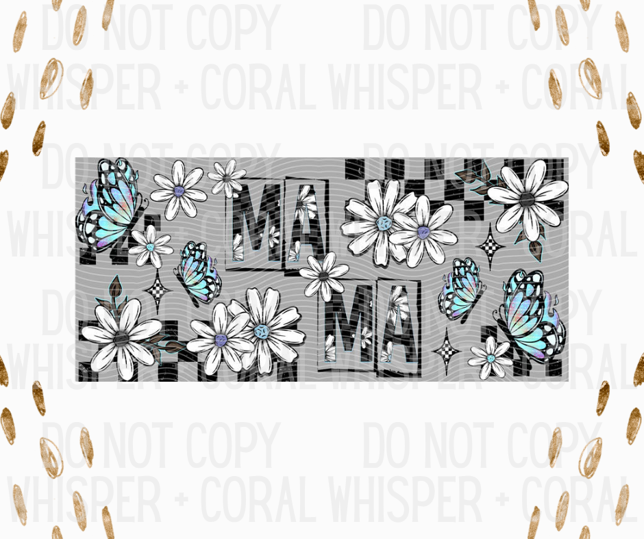 Wrap #88 MaMa Checkered Desig With Blue Butterflies