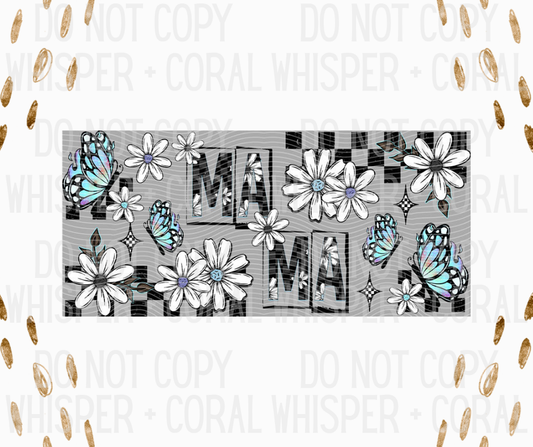 Wrap #88 MaMa Checkered Desig With Blue Butterflies