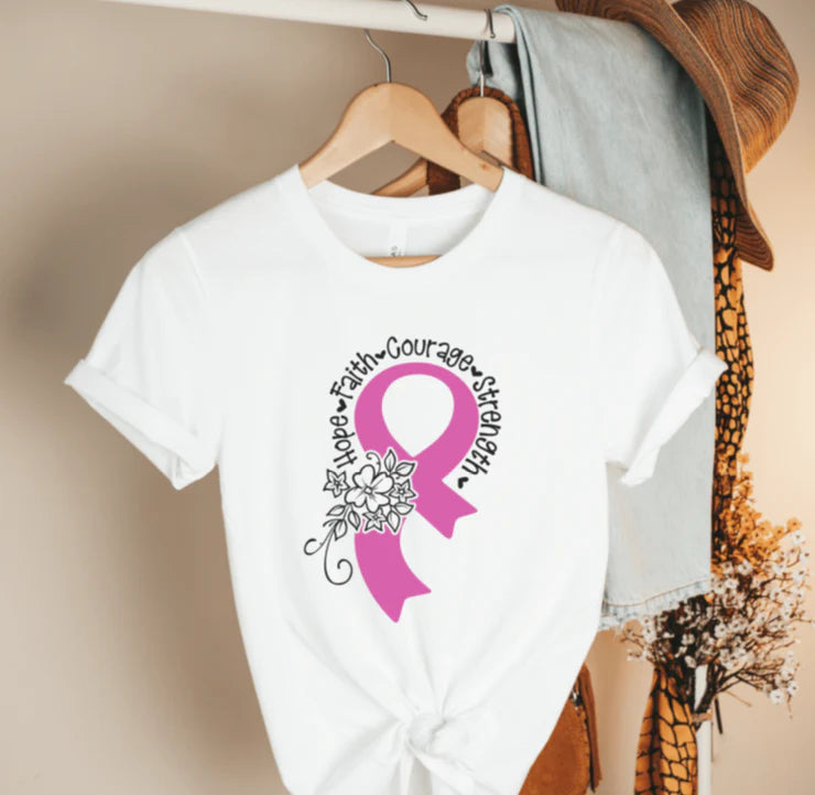 Hope Faith Courage Strength Cancer Ribbon