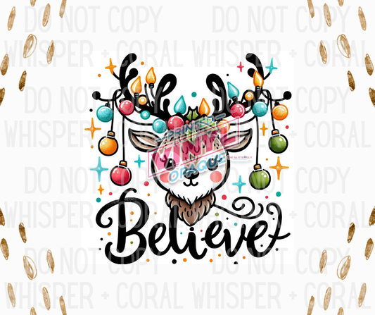 Decal #1255 Believe Ornament Christmas Reindeer