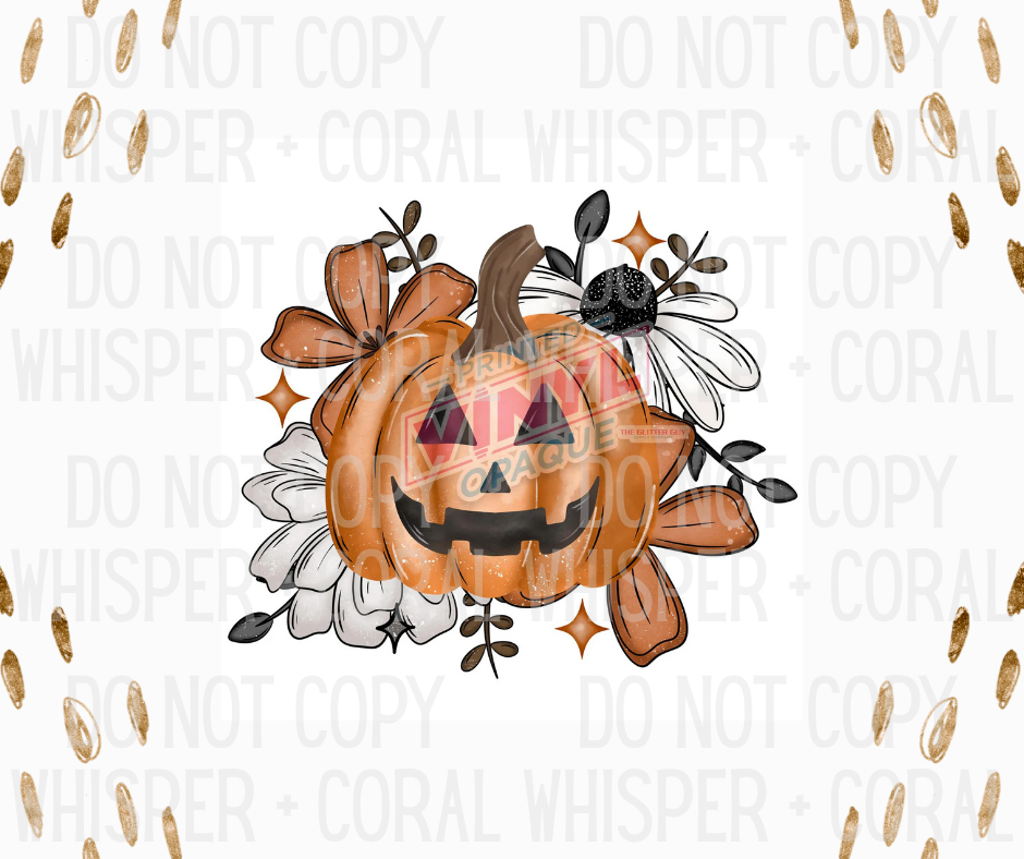 Decal #1334 Jack-o-Lantern With Daisies