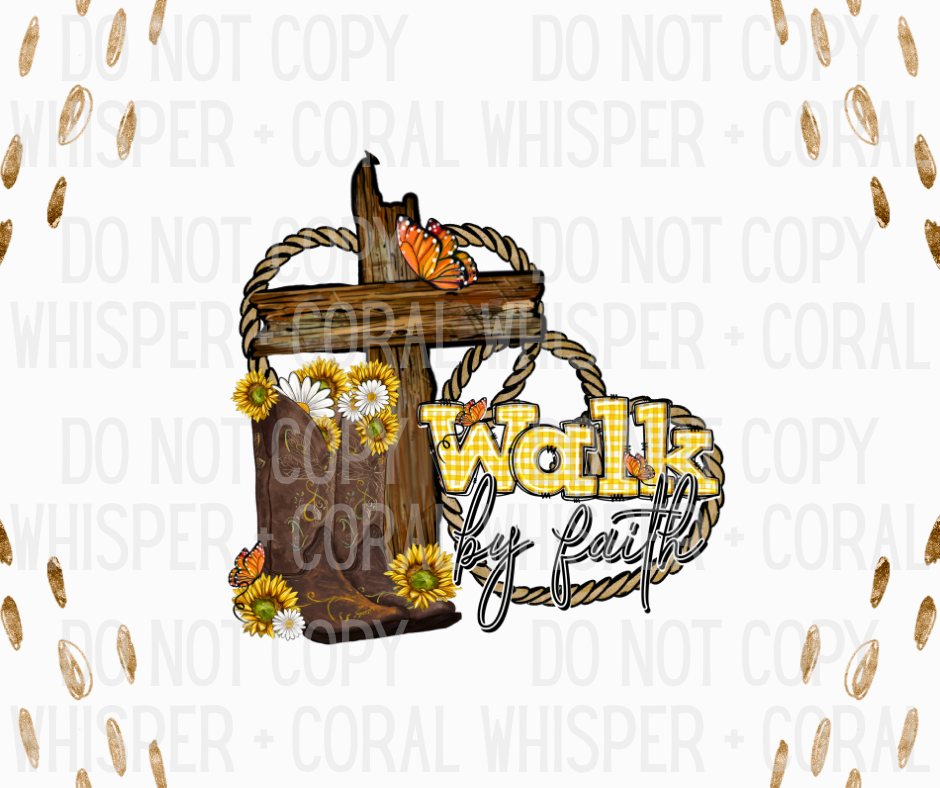 Decal #A-B18 Western Boots Walk By Faith