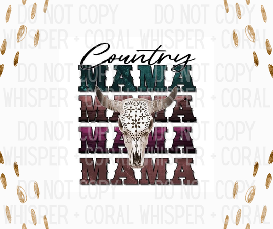 Decal #A-B39 Country Mama Stacked Bull Skull