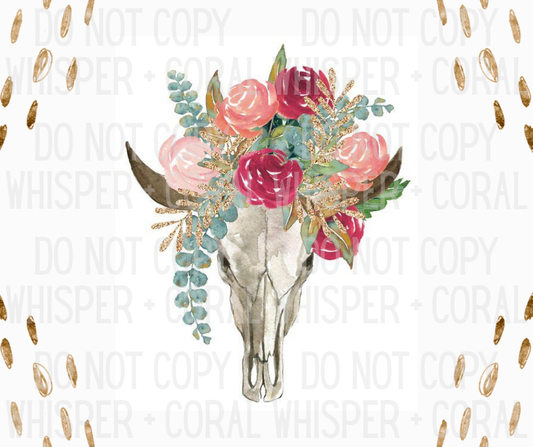 Decal #A-B51 Floral Topped Bull Skull