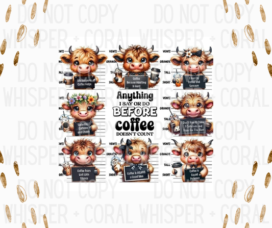 Decal #A-F42 Anything ... Before Coffee Doesn't Count