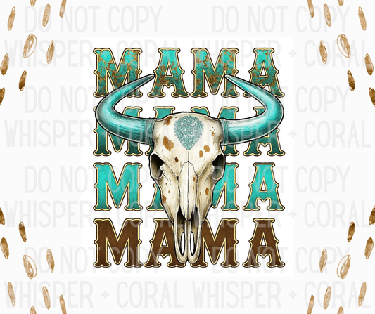 Decal #A-F52 Turquoise Mama Stacked With Bull Skull