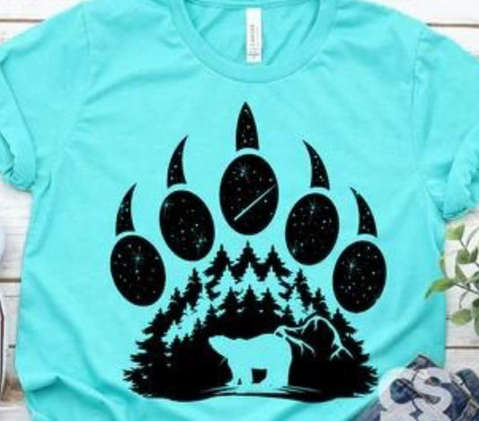 Bear Paw Print Forest Scene