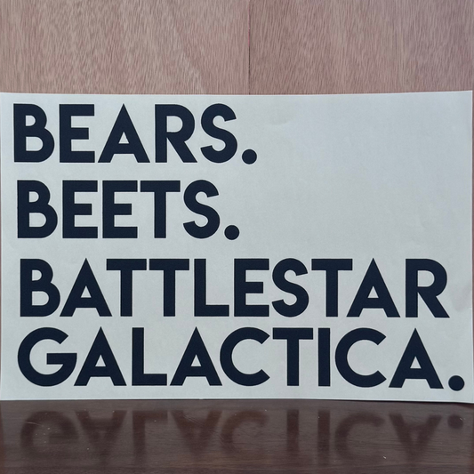Bears. Beets. Battlestar Galactica.