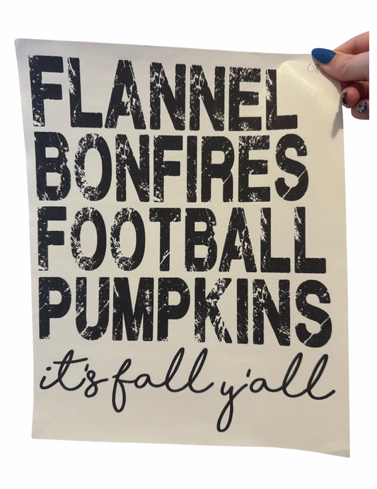 Flannel Bonfires Pumpkins It's Fall Y'all - Black Text